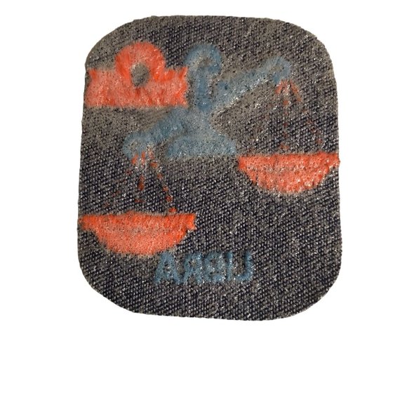 Vintage Rumper Stitcher Libra Embroidered Sew Iron On Patch Astrology Denim Blue - Picture 2 of 4